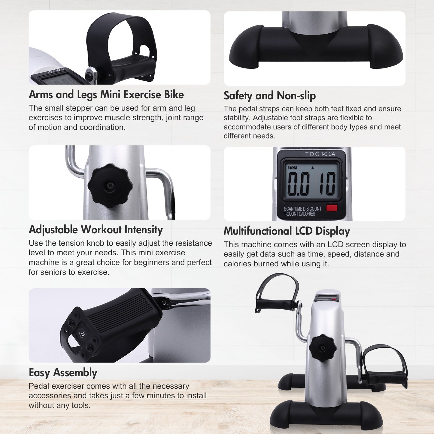 BAOKALER Mini Exercise Bike, Under Desk Bike Pedal Exerciser, Peddler Exerciser, Portable Foot Cycle Arm & Leg Peddler Machine with LCD Screen Displays