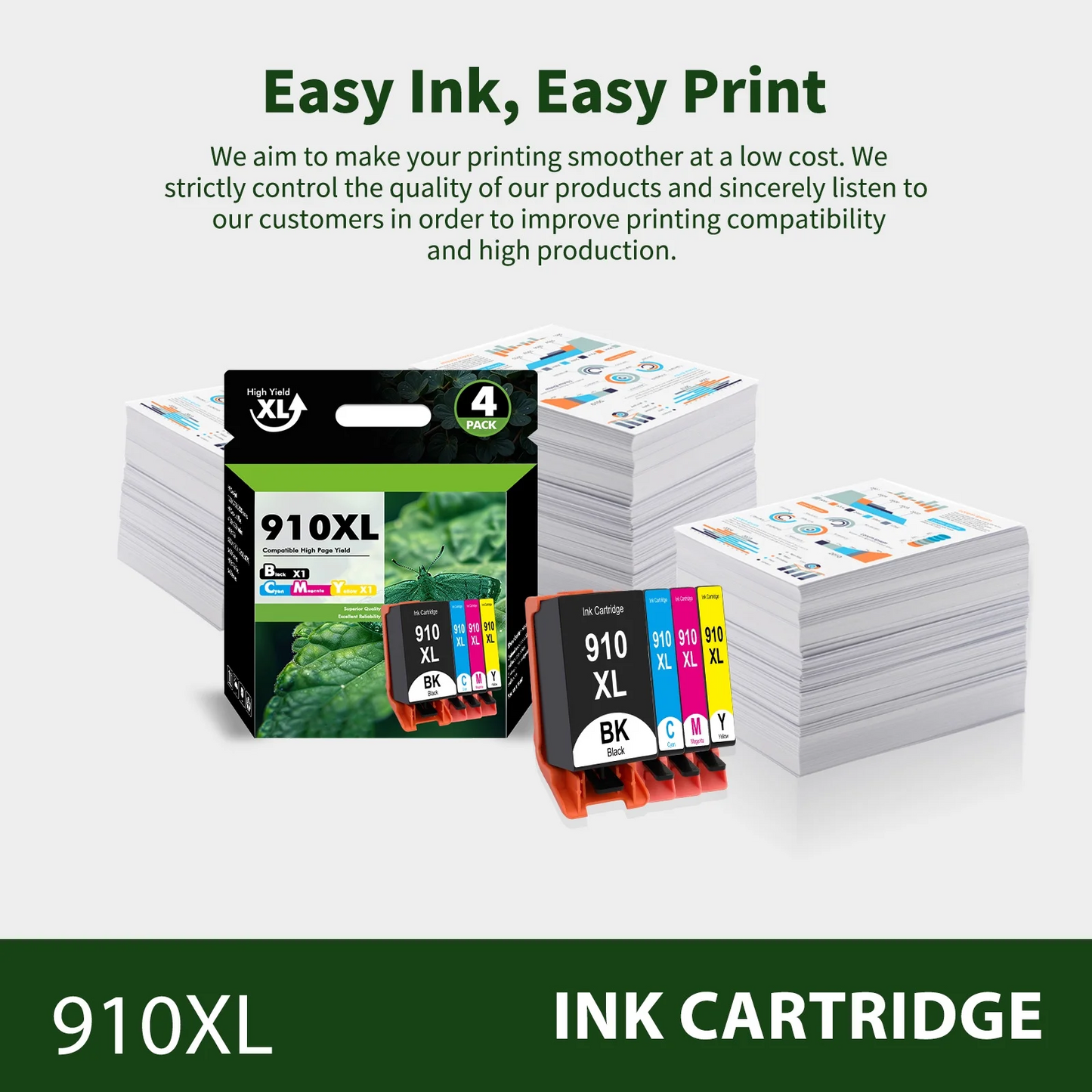 910XL Ink Cartridge Compatible for HP 910 Combo for OfficeJet Pro 8020 8024 8025 8028 8035 OfficeJet 8022 8010 8012 8014 8015 8018 Printer -Black,Cyan,Magenta,Yellow,4-Pack)