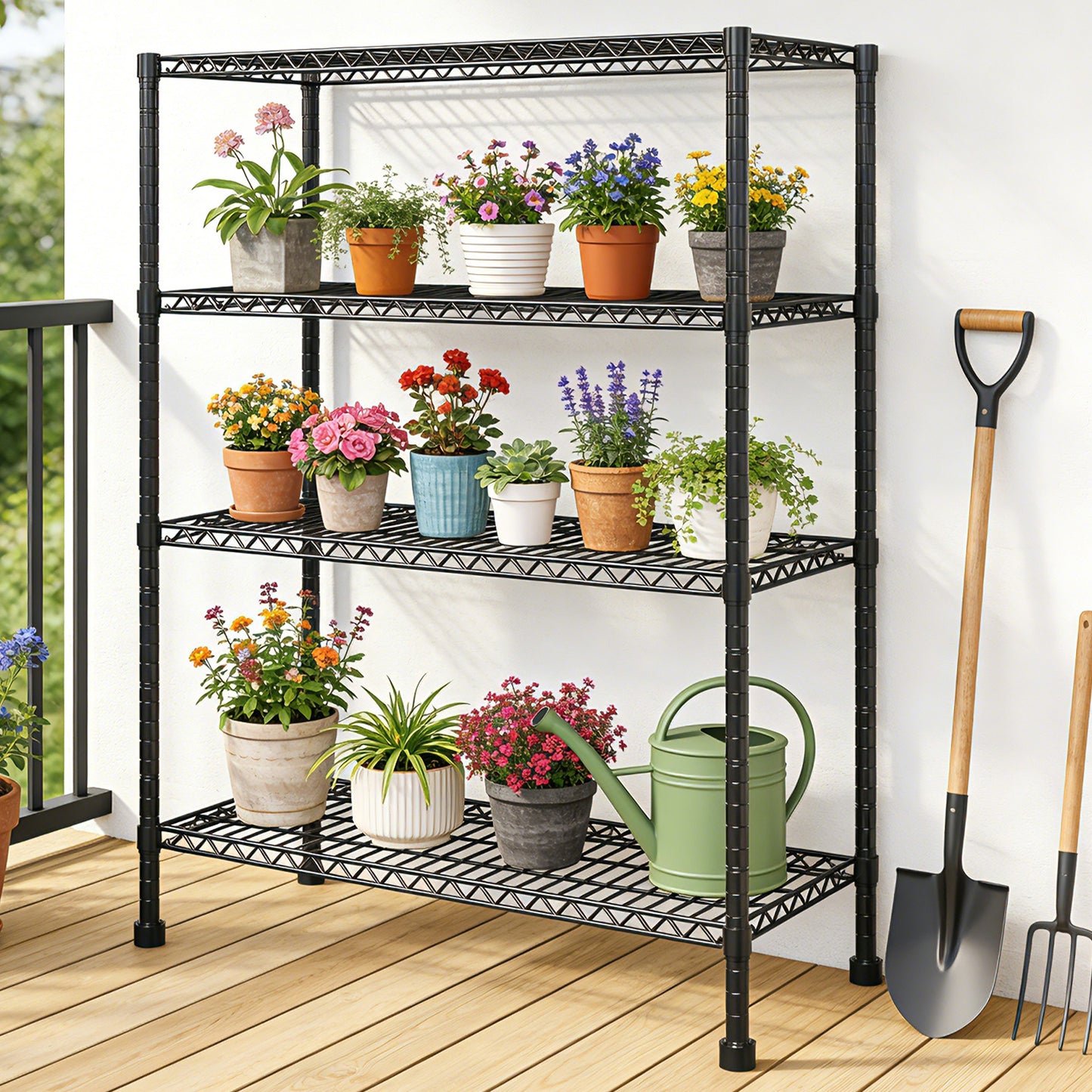 Storage Shelves, 4 Tier 43.3"×17.7"×63" Metal Shelves for Kitchen, Adjustable Heavy Duty Steel Wire Rack Storage Shelving Organizer, Black