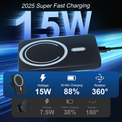 Wireless Car Charger,15W Fast Charging Car Mounts, 360¡ãAdjustable Magnetic Car Phone Charger for iPhone 17/16/15/14/13/12 Series Air Vent Phone Holder