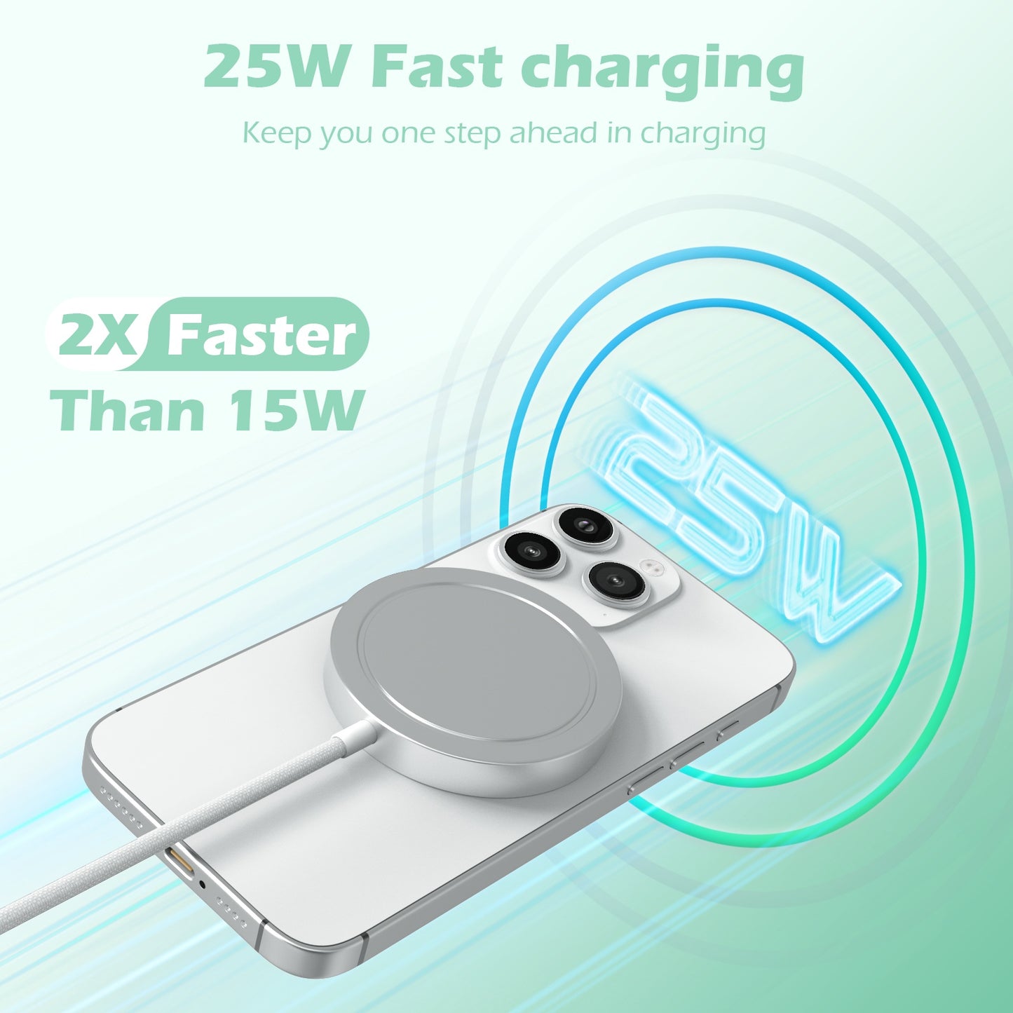 Wireless Charger for iPhone, 25W Phone Charger Compatible with iPhone 17 16 15 13 14 12 Series, Charging Pad Compatible with AirPods 4 3 2, White