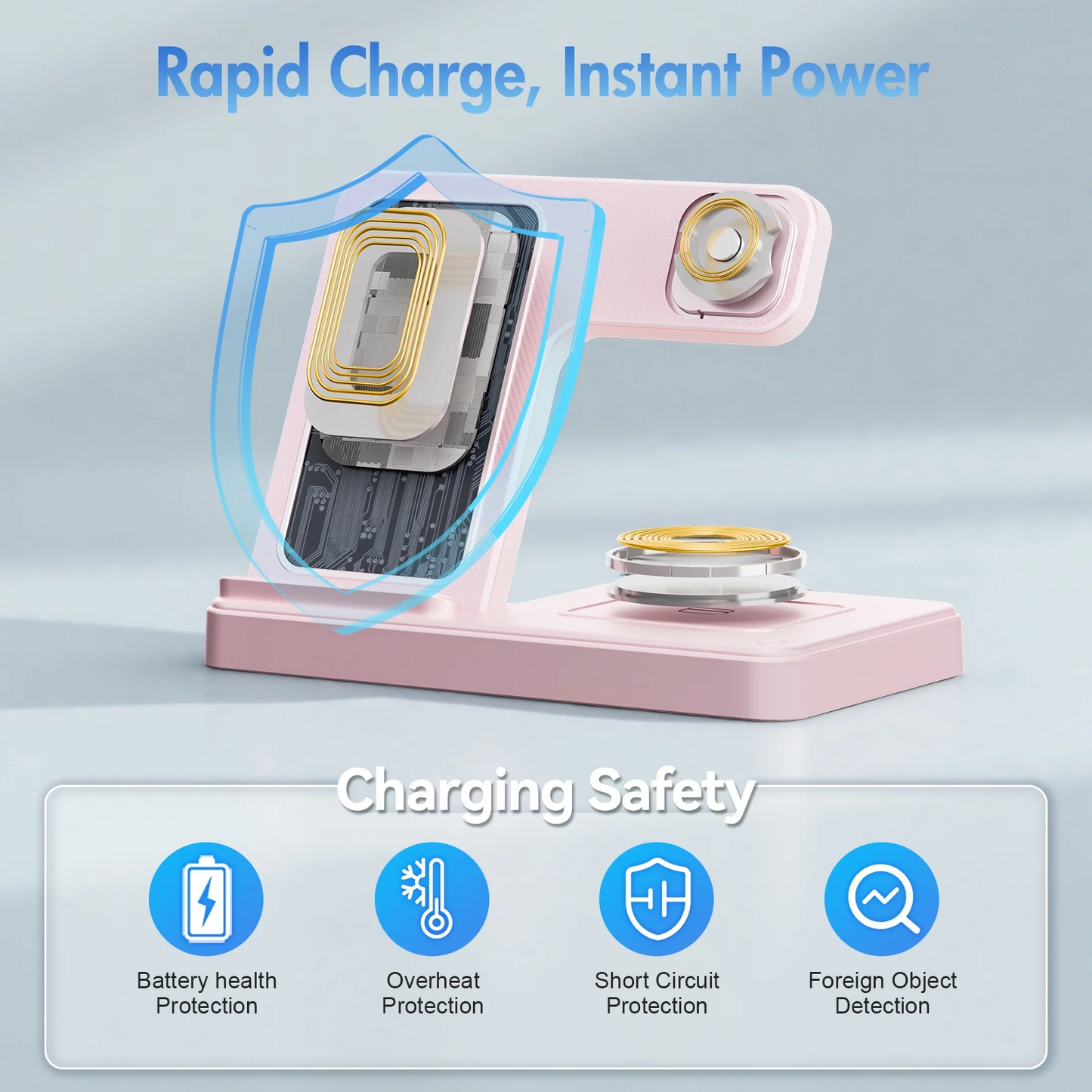 18W Wireless Charger,3 in 1 Portable Charger Charging Station Compatible with iPhone 17 16e 16 15 14 13 12 11 X Pro Max