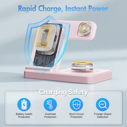 18W Wireless Charger,3 in 1 Portable Charger Charging Station Compatible with iPhone 17 16e 16 15 14 13 12 11 X Pro Max