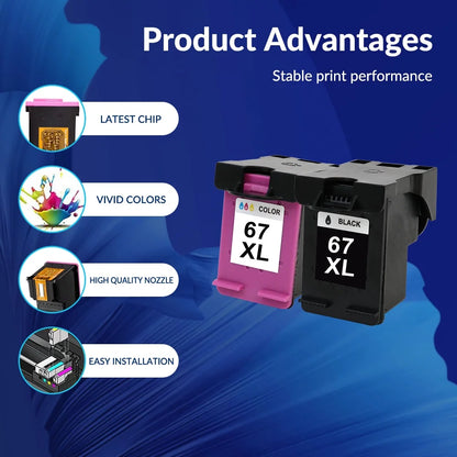 67XL Ink Cartridges Compatible for HP 67 Ink Cartridges DeskJet 2755e 2855e 4155e 4255e 6055e 6065e -3 PACK)
