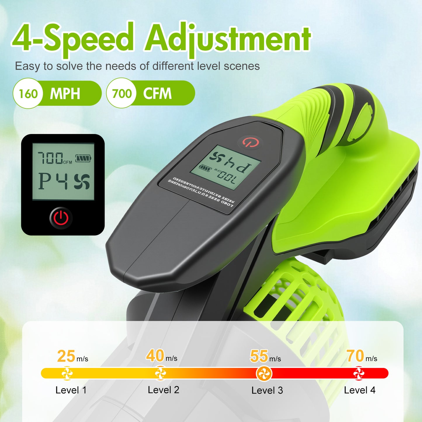 BAOKALER Cordless Leaf Blower,700CFM Brushless Leaf Blower with 6AH Battery and Charger, Snow Blower with Detachable Tube, 4 Speed Modes and Digital Display