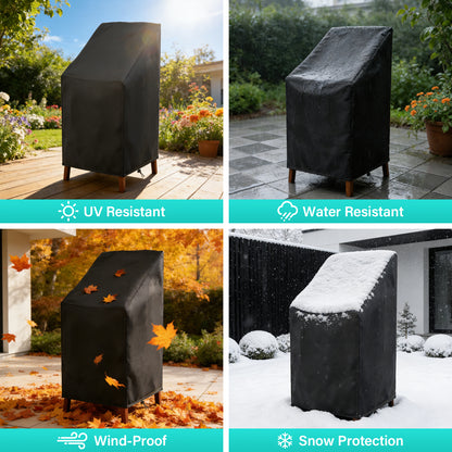 Patio Chair Covers,Outdoor Chair Cover,2 Pack Waterproof Patio Furniture Covers for Outdoor Furniture, Large Covers for High-Back Chiar/Stackable Outdoor Chairs, 25" L x 25" W x 47"H,Black