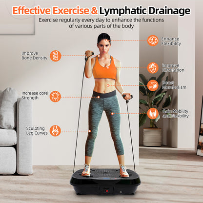 RICAN Vibration Plate Exercise Machine, Full Body Workout Platform with Loop Bands & Remote Control for Home Fitness, Weight Loss & Muscle Toning, Vibrating Stand Shake Board, Black