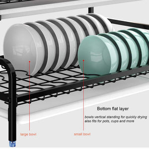 3 Tier Dish Rack for Kitchen, Rustproof Dish Drying Rack with Drain Trays, Stainless Steel Dish Drainer, Multifunctional Drying Rack for Dishes with Knife Holder Cutting Board Holder, Black