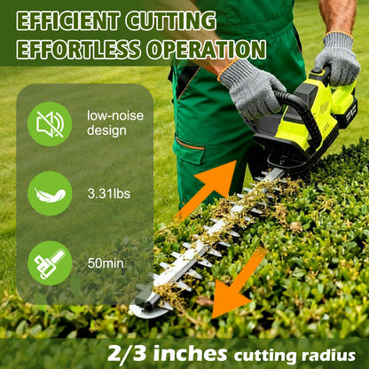 22" Cordless Hedge Trimmer, 21V Dual Action Blade Electric Bush Shrub Trimmer, 4.0Ah Battery & Charger, Green
