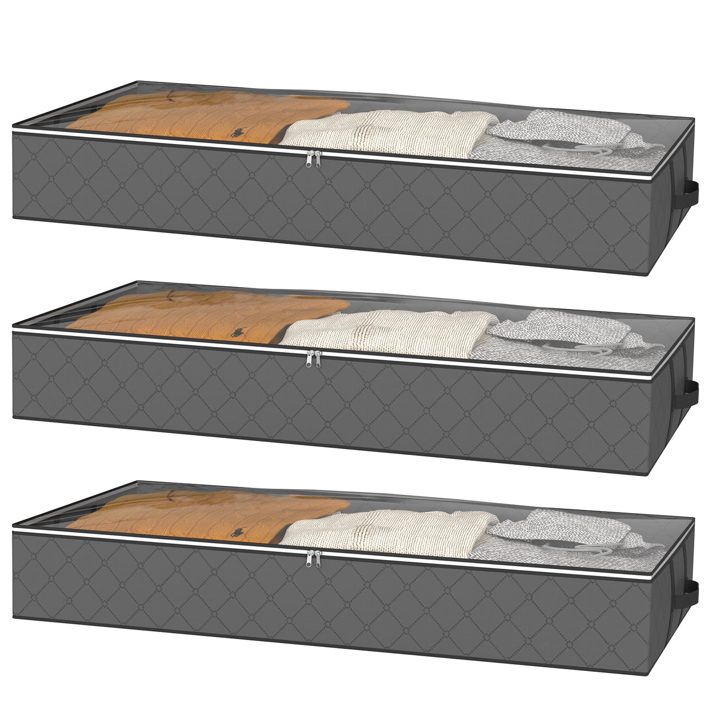 BAOKALER Underbed Storage Bag 90L, 3 Large Bins with Reinforced Handles Foldable Containers, Visible Clothes Storage Bags for Blanket Pillow Quilts, Closet Organizers
