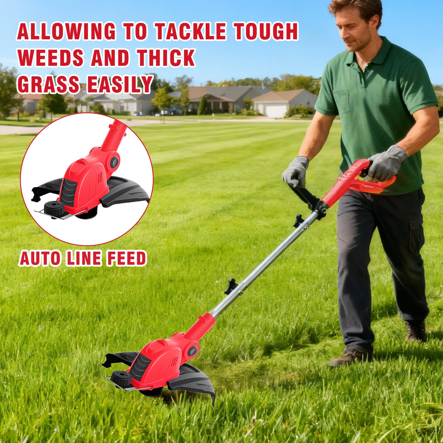 Cordless String Trimmer, 4AH Battery Powered Weed Trimmer with Fast Charger, Red