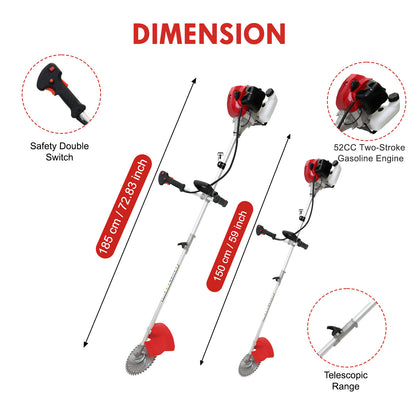 BAOKALER 52CC Gasoline Grass String Trimmer, 2-Stroke Gas Powered Weed Eater, Weed Wacker with 4 Detachable Heads