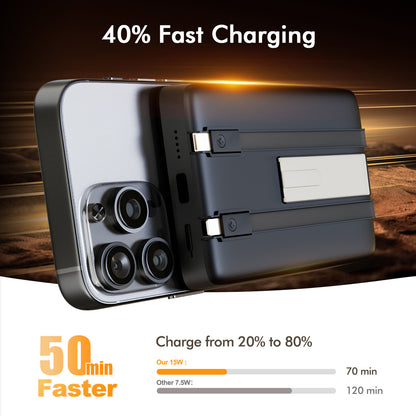 Power bank, 10000mAh Magnatic Portable Charger with Type-C Cable, Battery Pack with 22.5W Charging Lighting Input, for iPhone 17 16 15 14 13 12, Black