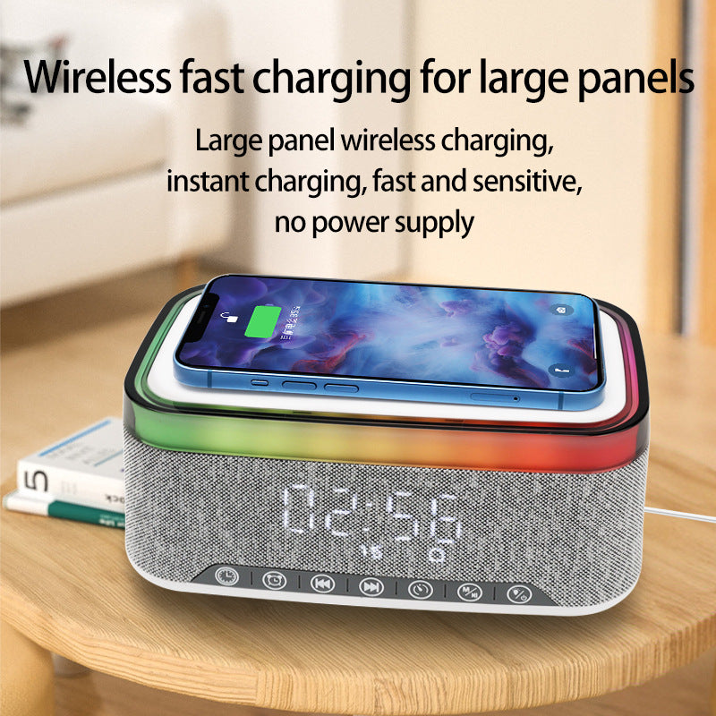 4-in-1 Wireless Charger, 15W Fast Desk Wireless Charging Station for iPhone 17-12 Pro Max Plus with Bluetooth Stereo Speaker,Digital Clock Alarm,Colors Night Lamp for iPhone