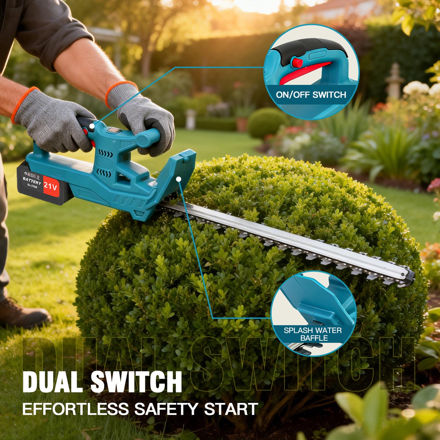 21V Cordless Hedge Trimmer, 20 Inch Hedge Trimmer for Bush Shrub Cutting, 2 Battery and Charger Included