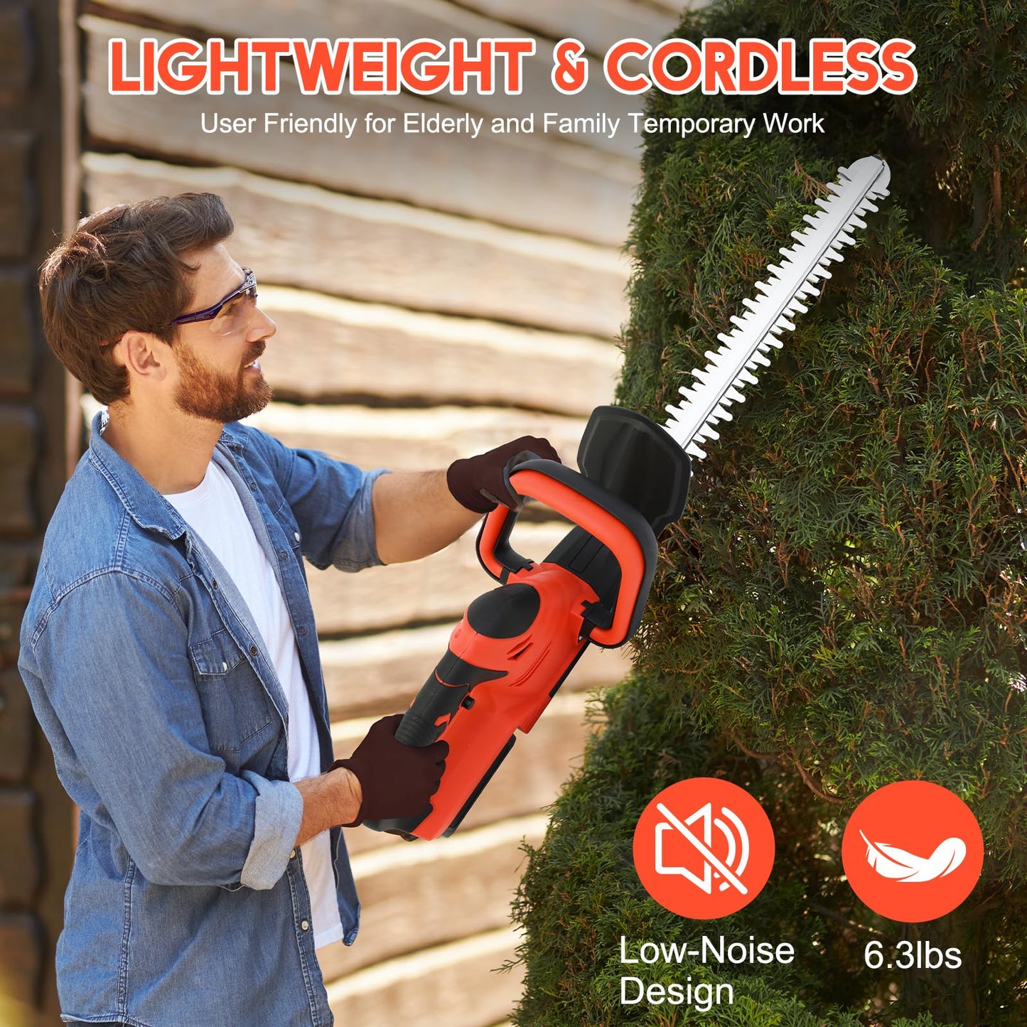 22 inch Cordless Hedge Trimmer with 2pcs 3.0Ah Batteries, Electric Hedge Trimmer for Cutting and Trimming Bushes and Shrubs
