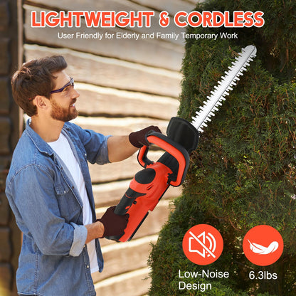 22 inch Cordless Hedge Trimmer with 2pcs 3.0Ah Batteries, Electric Hedge Trimmer for Cutting and Trimming Bushes and Shrubs