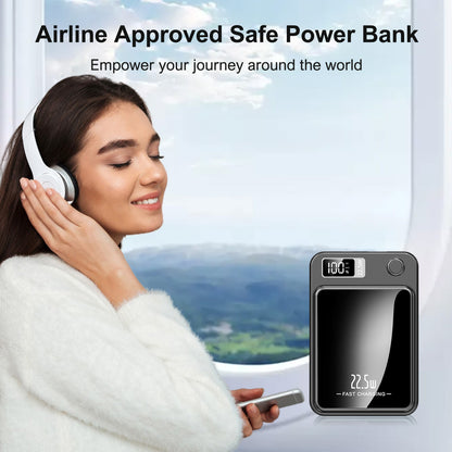 10000mAh Magnetic Mini Power Bank, Magnetic Portable Charger, 20W Fast Wireless Charging, with LED Display, Compatible with iPhones, Black
