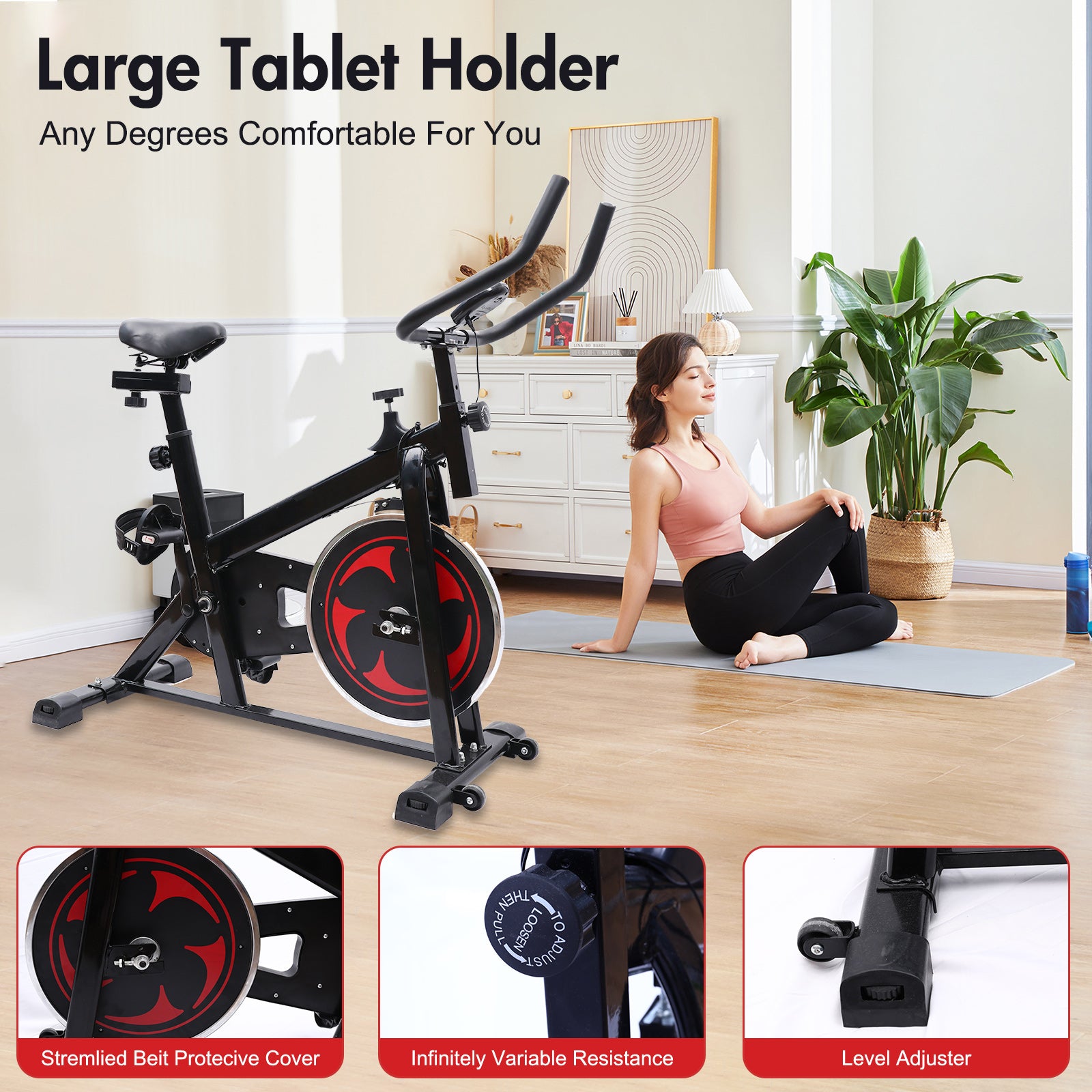 Amstech Exercise Bike with Magnetic Resistance, Quiet Belt Drive, Heavy Flywheel, Stationary Cycling Bike with Comfortable Seat Cushion & Enhanced LCD Monitor for Home Office Workouts