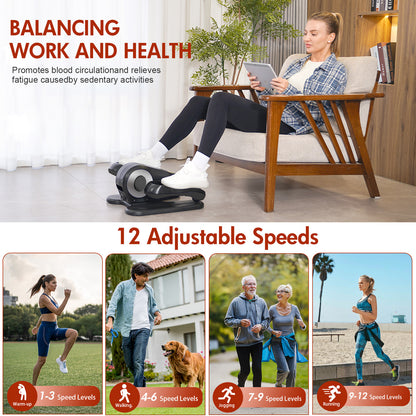 ALSO GO Under Desk Elliptical Machine, Leg Exerciser Electric for Seniors Adults, Ellipse Leg Exerciser with 12 Speed & 12 Mode, Quiet & Portable