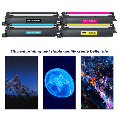 4-Pack TN229XXL Toner Cartridge with Chip Compatible for Brother TN229XXL TN229XL TN229 MFC-L3780cdw MFC-L8395cdw HL-L3295cdw HL-L8245cdw Printer (High Yield, BK/C/M/Y)
