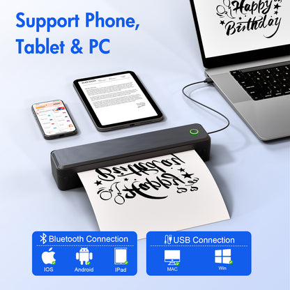 Baokaler Wireless Thermal Printer, Mobile Bluetooth Inkless Printer for Travel Home Use, Support US Letter/A4/A5/B5 Thermal Paper, Compatible with Android iOS Phone & Laptop