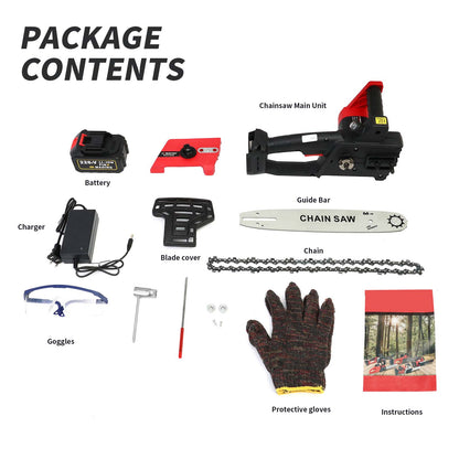 12 inch Cordless Chainsaw with 21V 3.0Ah Battery and Charger, Electric Handheld Chainsaw for Tree Trimming, Wood Cutting, Outdoor Yard Work, 800W