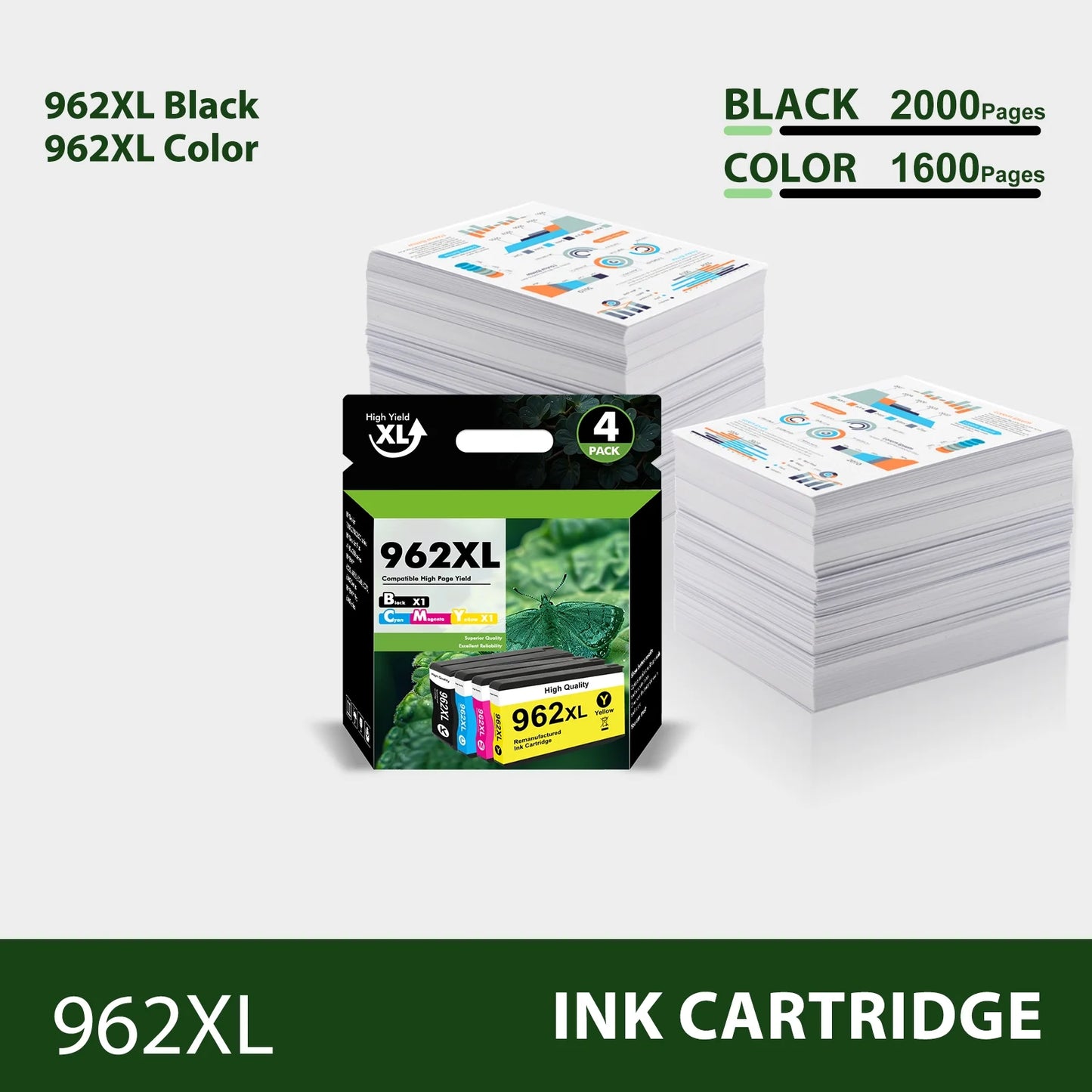 962 962XL Ink Cartridges Compatible for HP 962XL 962 4 Pack for OfficeJet Pro 9010 9020 9015 9018 9025 9018 9019 Printer -Black, Cyan, Magenta, Yellow)