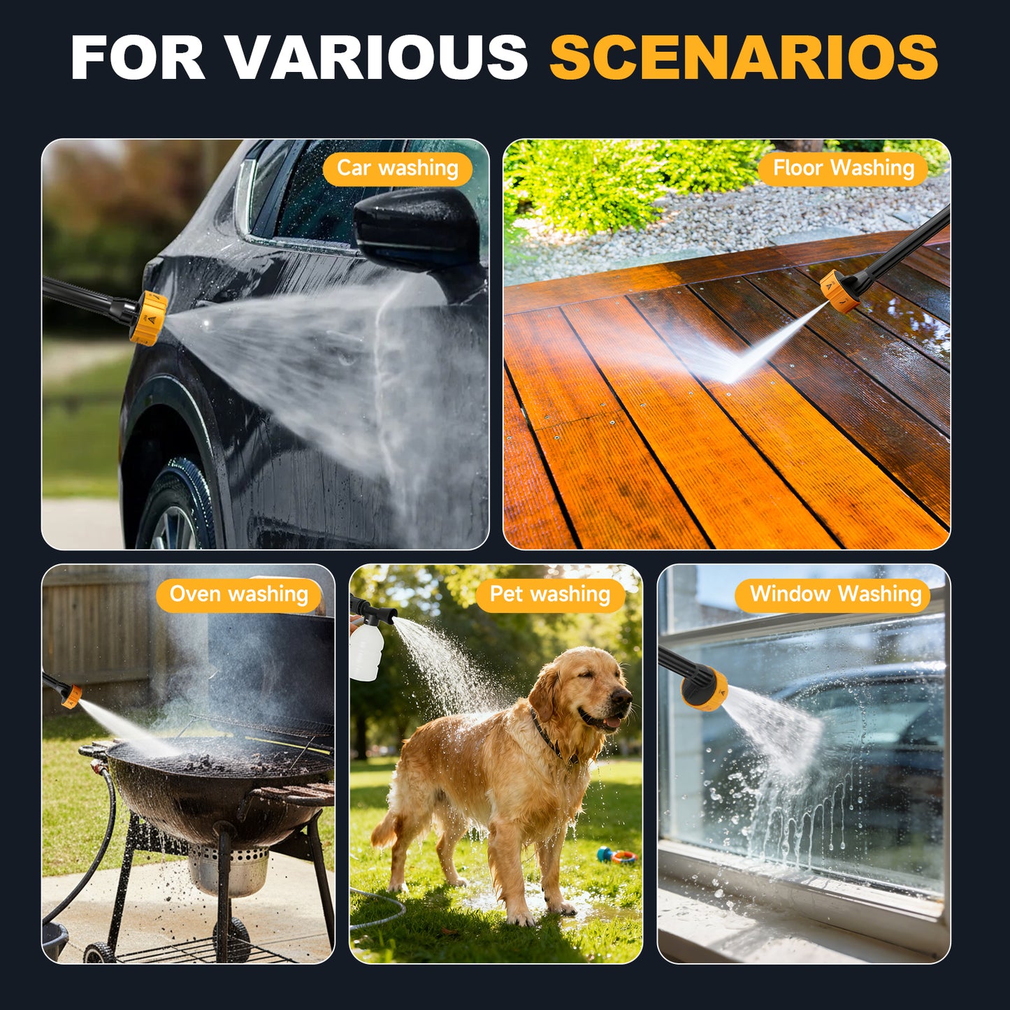 BAOKALER 970PSI Cordless Pressure Washer with 2 x 4.0Ah Rechargeable Batteries, Portable Pressure Washer with 6-in-1 Adjustable Nozzle for Cars/Patios