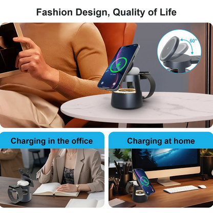 Wireless Charger for iPhone 17, 4 in 1 Charging Station Fast Charger Stand 15W with Mushroom Light for iPhone 17 16 15 14 13 12 Pro Max,Apple Watch Ultra and AirPods Series