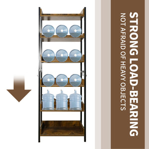 Amstech Bookshelf 6 Tier with 4 Hooks, Metal Framed Free-Standing Storage Shelf for Living Room and Home Office, Vintage