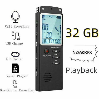 32GB Lecture Digital Voice Recorder, Rechargeable Digital Voice Activated Audio Voice Recorder, Mini Audio Recorder Voice Mic, Portable Tape Dictaphone with Playback, USB, MP3, A-B Function
