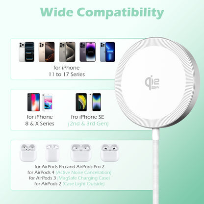 Wireless Charger for iPhone, 25W Phone Charger Compatible with iPhone 17 16 15 13 14 12 Series, Charging Pad Compatible with AirPods 4 3 2, White