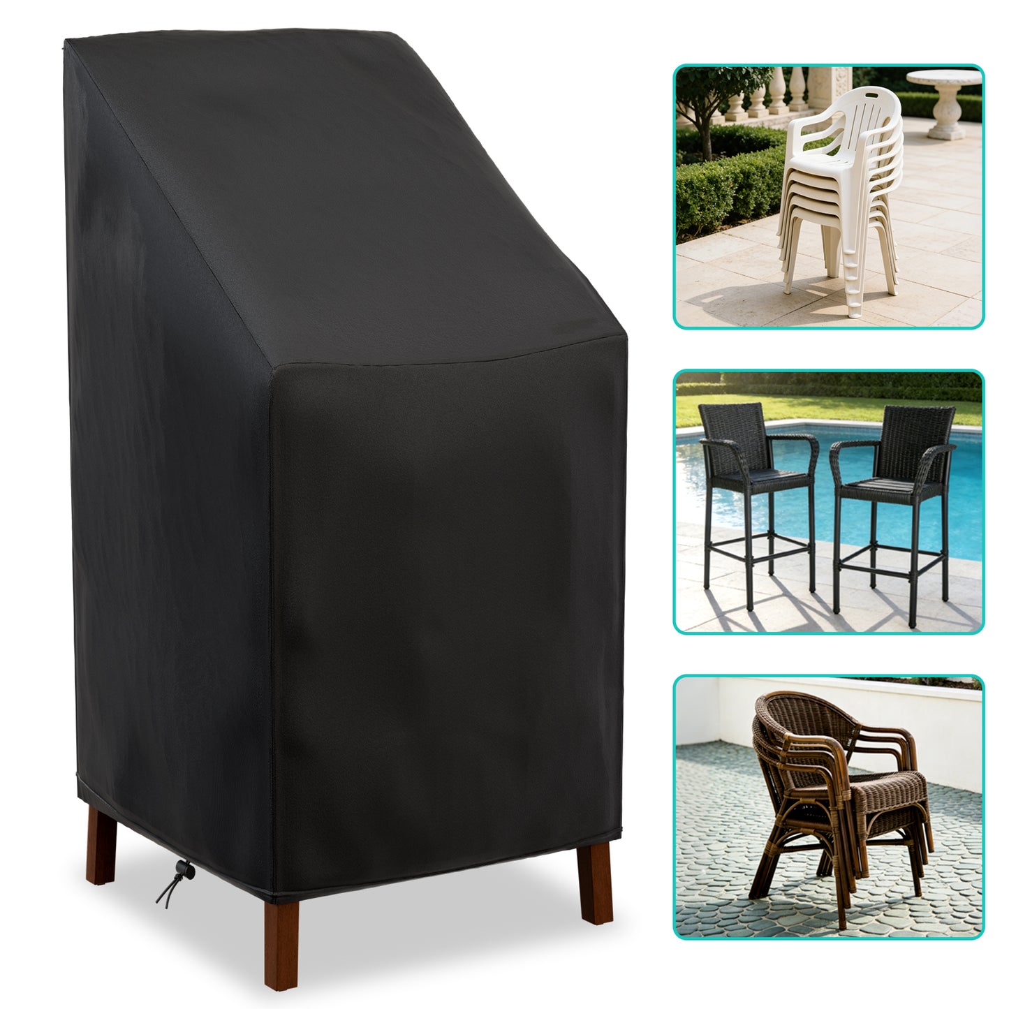 Patio Chair Covers,Outdoor Chair Cover,2 Pack Waterproof Patio Furniture Covers for Outdoor Furniture, Large Covers for High-Back Chiar/Stackable Outdoor Chairs, 25" L x 25" W x 47"H,Black