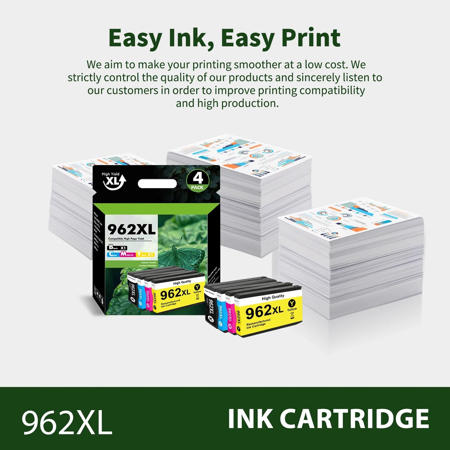 962 962XL Ink Cartridges Compatible for HP 962XL 962 4 Pack for OfficeJet Pro 9010 9020 9015 9018 9025 9018 9019 Printer -Black, Cyan, Magenta, Yellow)