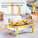 Lade das Bild in den Galerie-Viewer, IAMSTECH Rectangular Chafing Dish Buffet Set 2Pack, 9QT Buffet Warmer Sets and Stainless Steel Chafer for Hotel Catering, Parties, Weddings(Gold)
