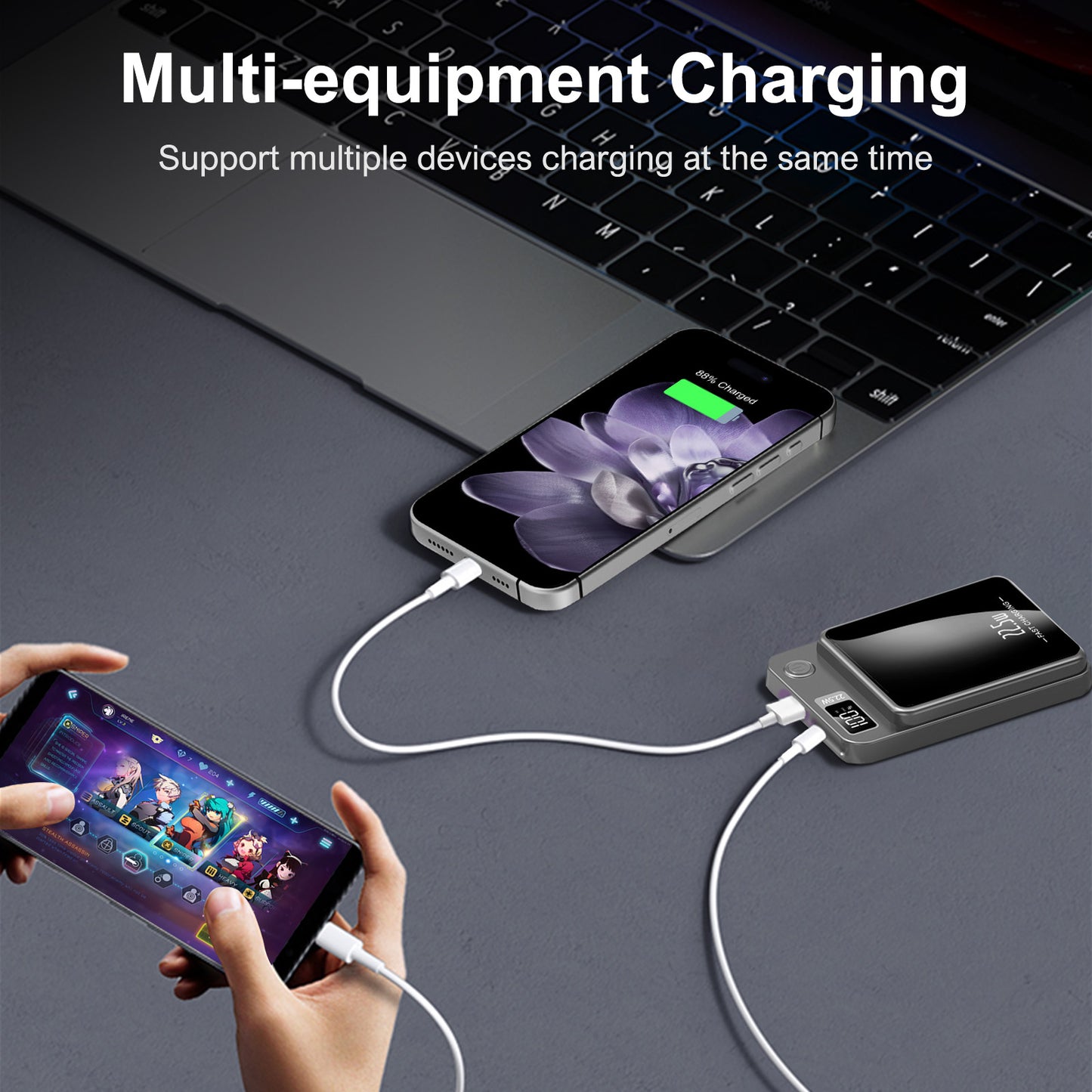 10000mAh Magnetic Mini Power Bank, Magnetic Portable Charger, 20W Fast Wireless Charging, with LED Display, Compatible with iPhones, Black