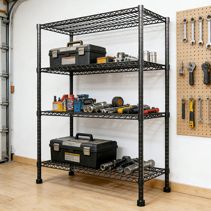 Storage Shelves, 4 Tier 43.3"×17.7"×63" Metal Shelves for Kitchen, Adjustable Heavy Duty Steel Wire Rack Storage Shelving Organizer, Black