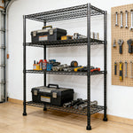 Lade das Bild in den Galerie-Viewer, Storage Shelves, 4 Tier 43.3"×17.7"×63" Metal Shelves for Kitchen, Adjustable Heavy Duty Steel Wire Rack Storage Shelving Organizer, Black
