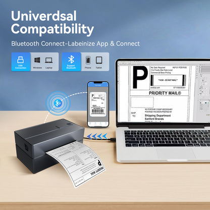 4x6 Thermal Label Printer, Bluetooth Wireless Sticker Printer for Shipping, Business and Home Use, Compatible with iOS Android MacOS Windows