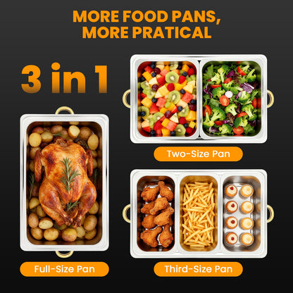 4 Pack Chafing Dish Buffet Set 9QT Stainless Steel Chafing Dishes, Single/Double/Triple Compartment, Buffet Server Food Warmer for Buffet, Birthday, Holiday Parties, and Family Gatherings-Semi-gold
