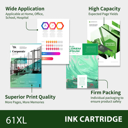 61 61XL Ink Cartridges Compatible for HP 61 Ink Cartridge for Printer Ink HP 61 for Deskjet 2541 OfficeJet 4630 HP Envy 4500 Printer (2-Pack)