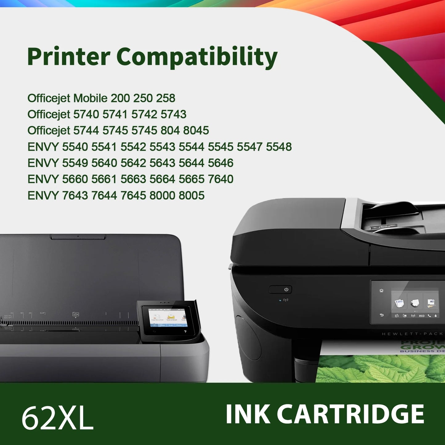 62XL Ink Cartridge Compatible for HP 62 Black Ink Cartridge HP Ink 62 for Envy 5660 7645 7640 5740 OfficeJet 250 Printer Ink 62 Combo Pack