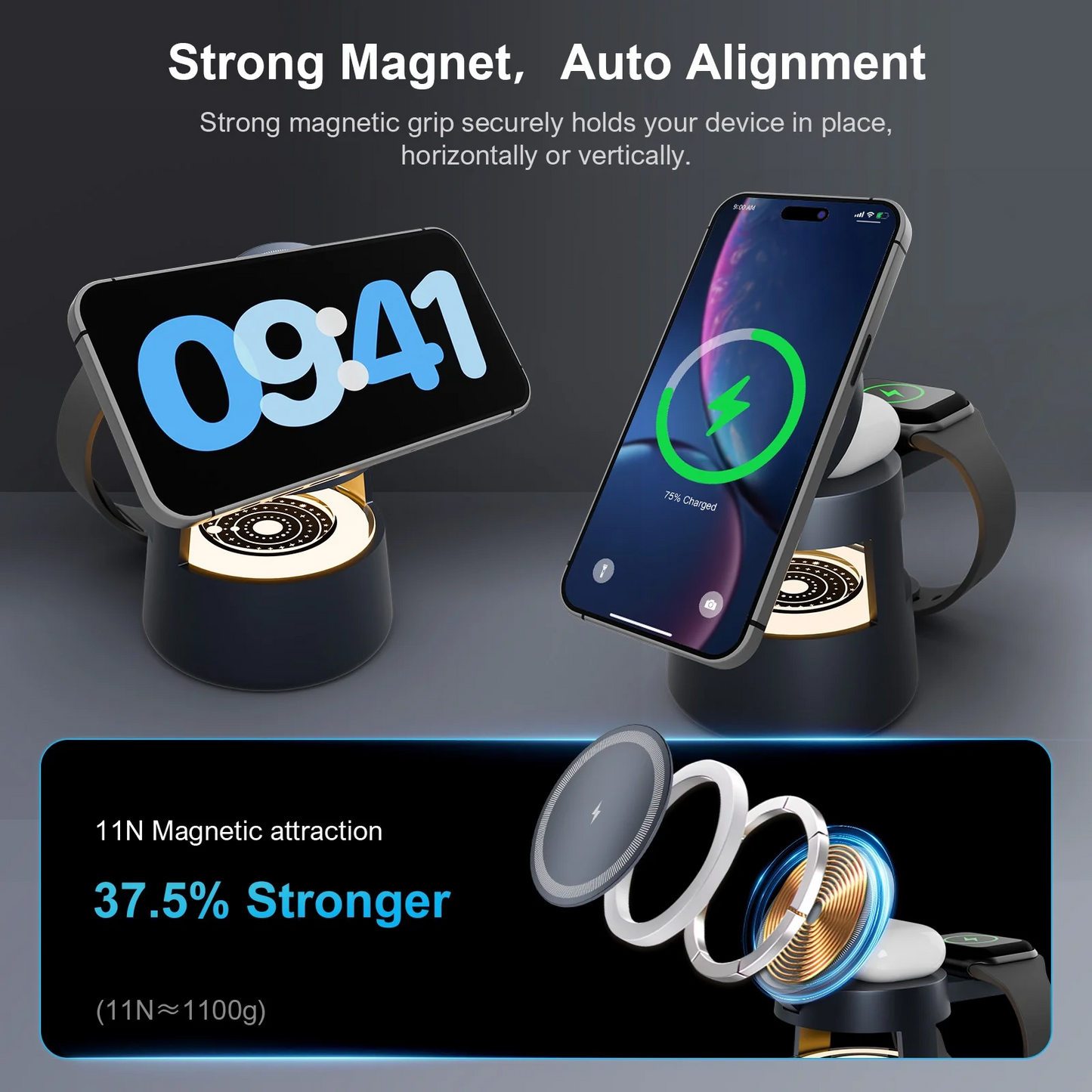 Wireless Charger for iPhone 17, 4 in 1 Charging Station Fast Charger Stand 15W with Mushroom Light for iPhone 17 16 15 14 13 12 Pro Max,Apple Watch Ultra and AirPods Series
