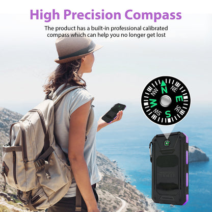 BAOKALER 30000mAh Solar Charger for Cell Phone iPhone, Portable Solar Power Bank with Dual 5V USB Ports, 2 Led Light Flashlight, Compass Battery Pack for Outdoor Camping Hiking(Purple)