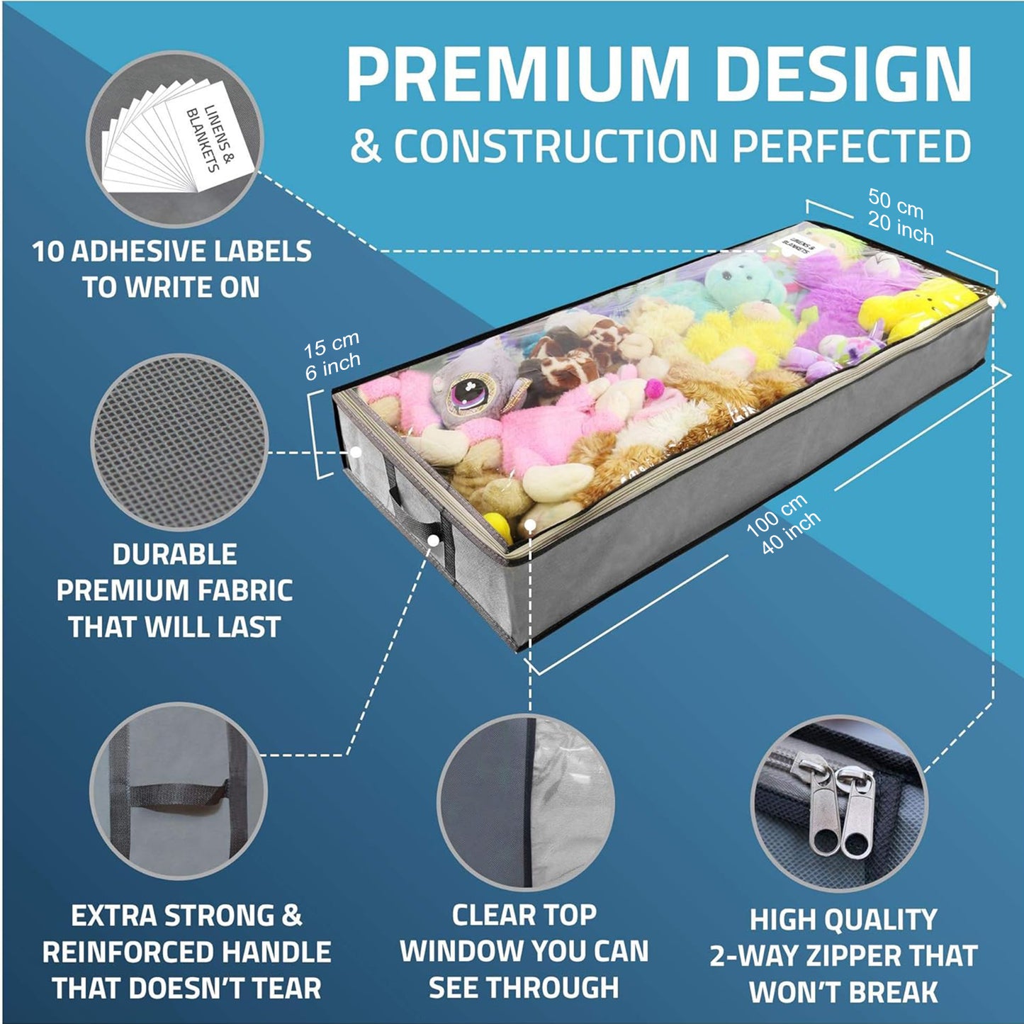 BAOKALER Underbed Storage Bag 90L, 3 Large Bins with Reinforced Handles Foldable Containers, Visible Clothes Storage Bags for Blanket Pillow Quilts, Closet Organizers