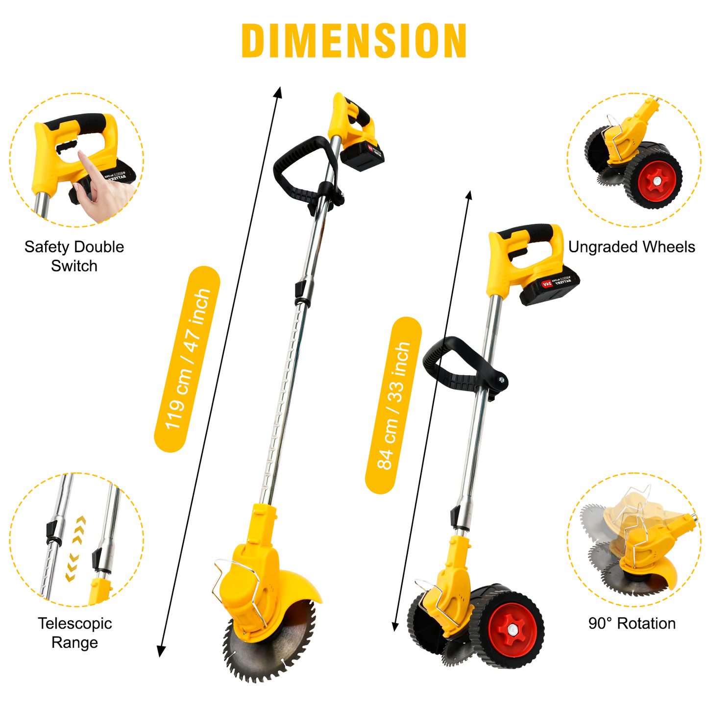 24V 2000mAh Electric Weed Wacker, 3-in-1 Cordless Weed Eater Brush Cutter Grass Trimmer Edger Stringless Weed Cutter Lawn Edger Mower, Yellow