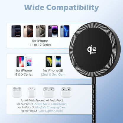 Wireless Charger, Phone Charger for iPhone 17 16 15 13 14 12 Series, 25W Charging Pad for AirPods 4 3 2, Ideal for Travel Home Office, Black(2 Pack)