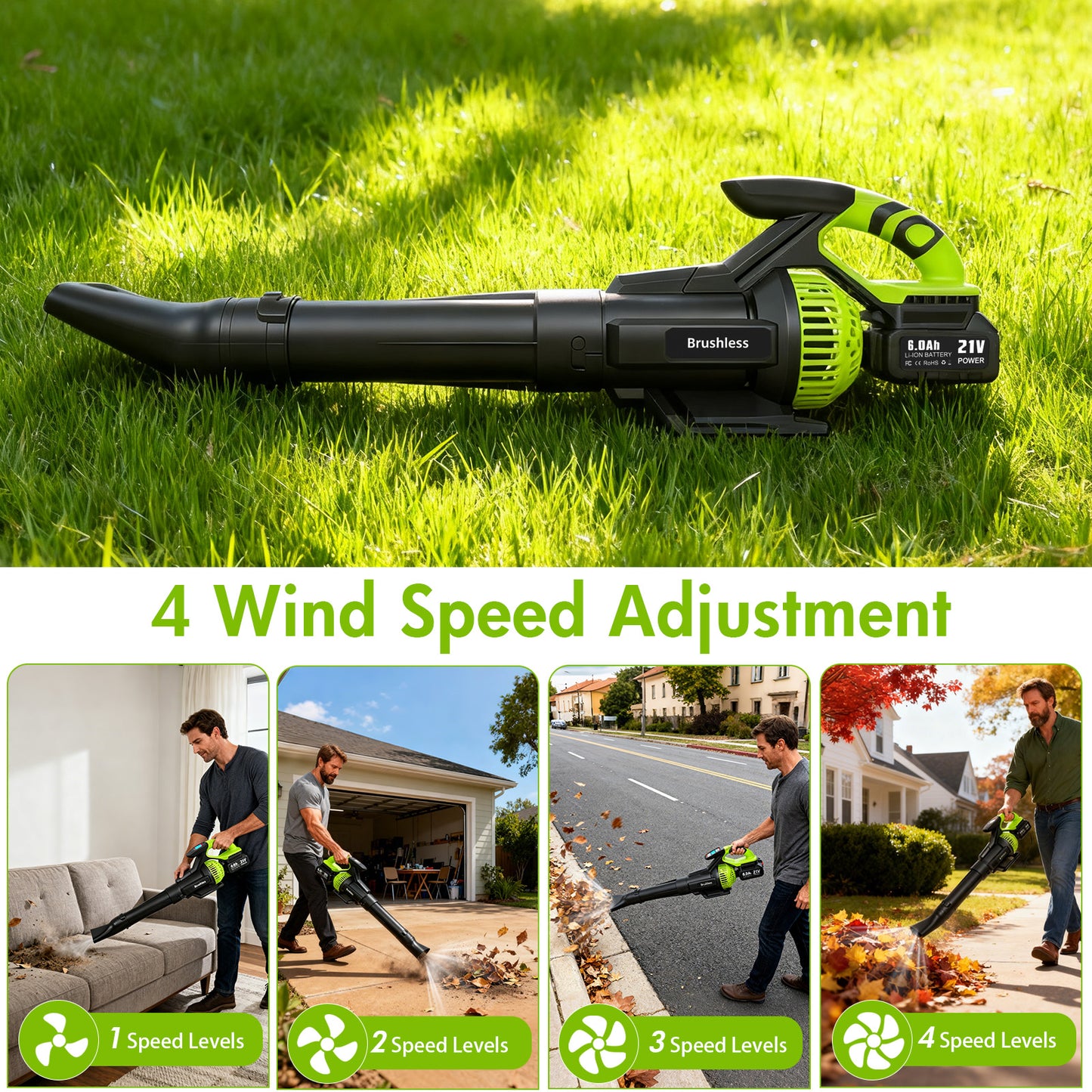 BAOKALER Cordless Leaf Blower,700CFM Brushless Leaf Blower with 6AH Battery and Charger, Snow Blower with Detachable Tube, 4 Speed Modes and Digital Display