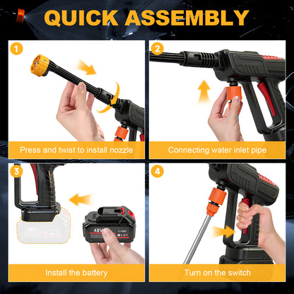 BAOKALER 970PSI Cordless Pressure Washer with 2 x 4.0Ah Rechargeable Batteries, Portable Pressure Washer with 6-in-1 Adjustable Nozzle for Cars/Patios